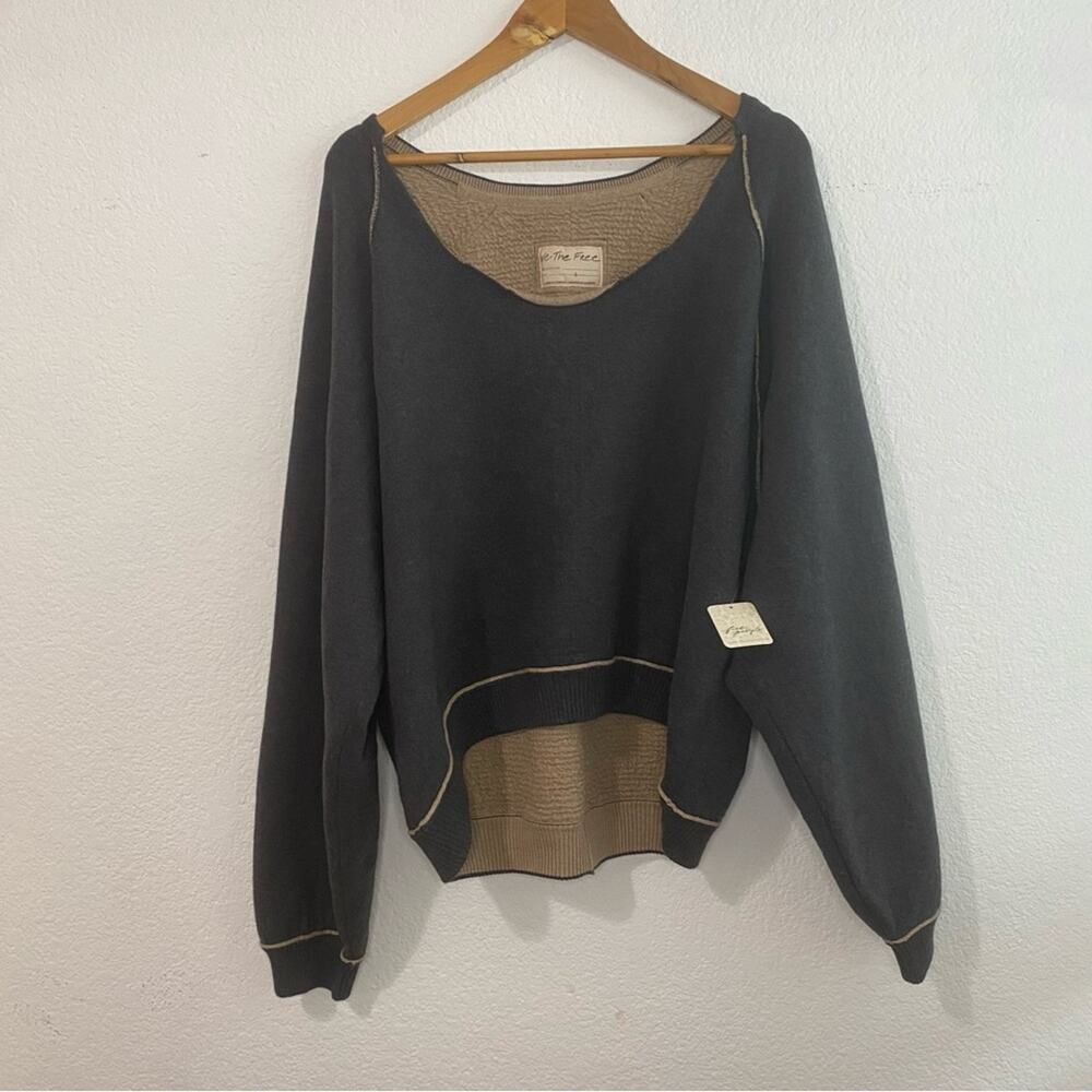 Free People We The Free Midnight Pullover Gray Combo Large New - Picture 2 of 13